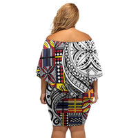 Niue Hiapo and Maori Decoration Tattoos Off Shoulder Short Dress - Polynesian Pride