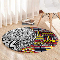 Niue Hiapo and Maori Decoration Tattoos Round Carpet - Polynesian Pride