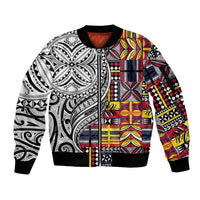 Niue Hiapo and Maori Decoration Tattoos Sleeve Zip Bomber Jacket - Polynesian Pride
