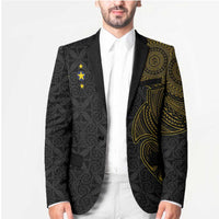 Niue Polynesian Hiapo Tattoo Art Blazer Half Style Black Gold Color - Polynesian Pride