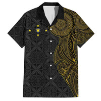 Niue Polynesian Hiapo Tattoo Art Family Matching Tank Maxi Dress and Hawaiian Shirt Half Style Black Gold Color - Polynesian Pride