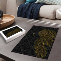 Niue Polynesian Hiapo Tattoo Art Puzzle Half Style Black Gold Color - Polynesian Pride