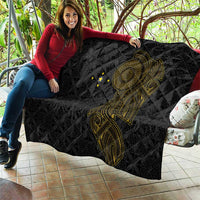 Niue Polynesian Hiapo Tattoo Art Quilt Half Style Black Gold Color - Polynesian Pride