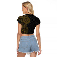 Niue Polynesian Hiapo Tattoo Art Raglan Cropped T Shirt Half Style Black Gold Color - Polynesian Pride