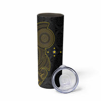 Niue Polynesian Hiapo Tattoo Art Skinny Tumbler Half Style Black Gold Color - Polynesian Pride
