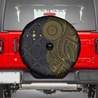 Niue Polynesian Hiapo Tattoo Art Spare Tire Cover Half Style Black Gold Color - Polynesian Pride