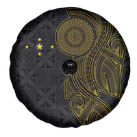Niue Polynesian Hiapo Tattoo Art Spare Tire Cover Half Style Black Gold Color - Polynesian Pride