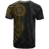 Niue Polynesian Hiapo Tattoo Art T Shirt Half Style Black Gold Color - Polynesian Pride