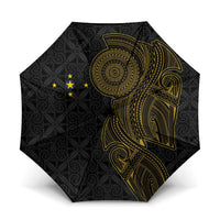 Niue Polynesian Hiapo Tattoo Art Umbrella Half Style Black Gold Color - Polynesian Pride