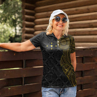 Niue Polynesian Hiapo Tattoo Art Women Polo Shirt Half Style Black Gold Color - Polynesian Pride