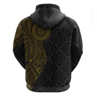 Niue Polynesian Hiapo Tattoo Art Zip Hoodie Half Style Black Gold Color - Polynesian Pride