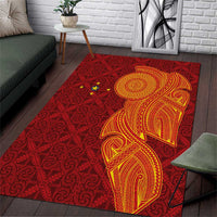 Niue Polynesian Hiapo Tattoo Art Area Rug Half Style Red Yellow Color - Polynesian Pride