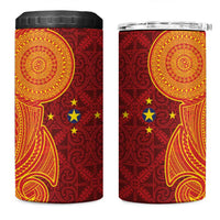 Niue Polynesian Hiapo Tattoo Art 4 in 1 Can Cooler Tumbler Half Style Red Yellow Color - Polynesian Pride