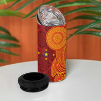 Niue Polynesian Hiapo Tattoo Art 4 in 1 Can Cooler Tumbler Half Style Red Yellow Color - Polynesian Pride