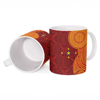 Niue Polynesian Hiapo Tattoo Art Ceramic Mug Half Style Red Yellow Color - Polynesian Pride