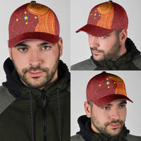 Niue Polynesian Hiapo Tattoo Art Classic Cap Half Style Red Yellow Color - Polynesian Pride