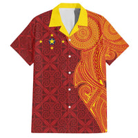 Niue Polynesian Hiapo Tattoo Art Family Matching Puletasi and Hawaiian Shirt Half Style Red Yellow Color - Polynesian Pride