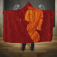 Niue Polynesian Hiapo Tattoo Art Hooded Blanket Half Style Red Yellow Color - Polynesian Pride