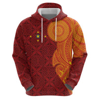 Niue Polynesian Hiapo Tattoo Art Hoodie Half Style Red Yellow Color - Polynesian Pride