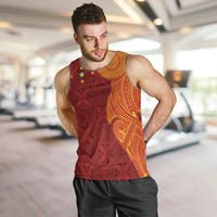 Niue Polynesian Hiapo Tattoo Art Men Tank Top Half Style Red Yellow Color - Polynesian Pride