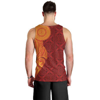 Niue Polynesian Hiapo Tattoo Art Men Tank Top Half Style Red Yellow Color - Polynesian Pride