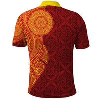Niue Polynesian Hiapo Tattoo Art Polo Shirt Half Style Red Yellow Color - Polynesian Pride