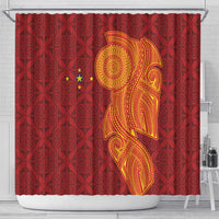 Niue Polynesian Hiapo Tattoo Art Shower Curtain Half Style Red Yellow Color - Polynesian Pride