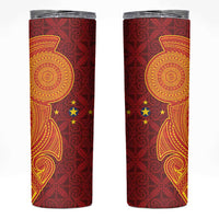 Niue Polynesian Hiapo Tattoo Art Skinny Tumbler Half Style Red Yellow Color - Polynesian Pride
