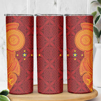 Niue Polynesian Hiapo Tattoo Art Skinny Tumbler Half Style Red Yellow Color - Polynesian Pride