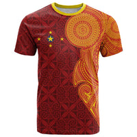 Niue Polynesian Hiapo Tattoo Art T Shirt Half Style Red Yellow Color - Polynesian Pride