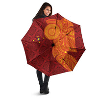 Niue Polynesian Hiapo Tattoo Art Umbrella Half Style Red Yellow Color - Polynesian Pride