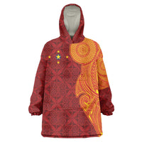 Niue Polynesian Hiapo Tattoo Art Wearable Blanket Hoodie Half Style Red Yellow Color - Polynesian Pride