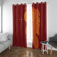 Niue Polynesian Hiapo Tattoo Art Window Curtain Half Style Red Yellow Color - Polynesian Pride