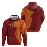 Niue Polynesian Hiapo Tattoo Art Zip Hoodie Half Style Red Yellow Color - Polynesian Pride