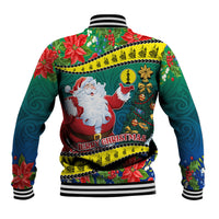 New Caledonia Christmas Baseball Jacket Santa Claus and Kanak Flag Mix Poinsettia Maori Pattern LT03 - Polynesian Pride
