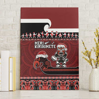 New Zealand Christmas Canvas Wall Art Meri Kirihimete Aotearoa Warrior on Waka with Maori Art Tattoo LT03 Without Frame Red - Polynesian Pride