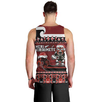 New Zealand Christmas Men Tank Top Meri Kirihimete Aotearoa Warrior on Waka with Maori Art Tattoo