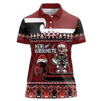 New Zealand Christmas Women Polo Shirt Meri Kirihimete Aotearoa Warrior on Waka with Maori Art Tattoo LT03 Female Red - Polynesian Pride