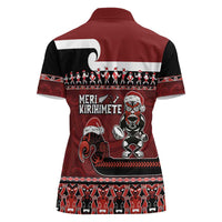 New Zealand Christmas Women Polo Shirt Meri Kirihimete Aotearoa Warrior on Waka with Maori Art Tattoo LT03 - Polynesian Pride