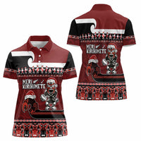 New Zealand Christmas Women Polo Shirt Meri Kirihimete Aotearoa Warrior on Waka with Maori Art Tattoo LT03 - Polynesian Pride