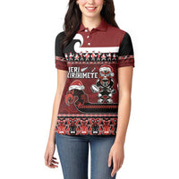New Zealand Christmas Women Polo Shirt Meri Kirihimete Aotearoa Warrior on Waka with Maori Art Tattoo LT03 - Polynesian Pride