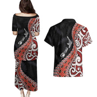 Aotearoa Maori Stylized Koru - Silver Ferns Couples Matching Puletasi and Hawaiian Shirt