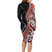 Aotearoa Maori Stylized Koru - Silver Ferns Family Matching Long Sleeve Bodycon Dress and Hawaiian Shirt