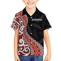 Aotearoa Maori Stylized Koru - Silver Ferns Family Matching Off Shoulder Maxi Dress and Hawaiian Shirt