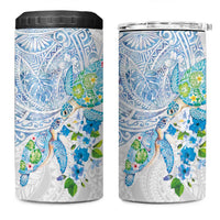 Hawaiian Couple Turtles Honi 4 in 1 Can Cooler Tumbler Polynesian Art Motifs and Hibiscus White Blue Color LT03 One Size: 16 oz White - Polynesian Pride