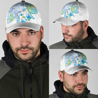 Hawaiian Couple Turtles Honi Classic Cap Polynesian Art Motifs and Hibiscus White Blue Color LT03 - Polynesian Pride