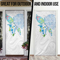 Hawaiian Couple Turtles Honi Door Cover Polynesian Art Motifs and Hibiscus White Blue Color LT03 - Polynesian Pride