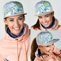 Hawaiian Couple Turtles Honi Mesh Trucker Cap Polynesian Art Motifs and Hibiscus White Blue Color - Polynesian Pride