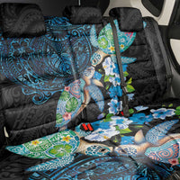 Hawaiian Couple Turtles Honi Back Car Seat Cover Polynesian Art Motifs and Hibiscus Black Blue Color LT03 - Polynesian Pride