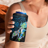 Hawaiian Couple Turtles Honi 4 in 1 Can Cooler Tumbler Polynesian Art Motifs and Hibiscus Black Blue Color LT03 - Polynesian Pride